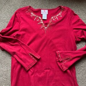 Quacker Factory Red Embellished Women's Top